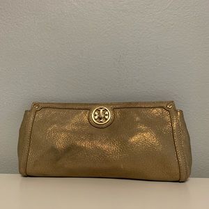 Tory burch gold metallic clutch
